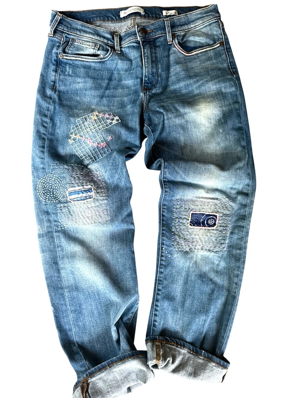 Banana Republic 31 straight hand embroidered DIY custom jeans EUC size 8